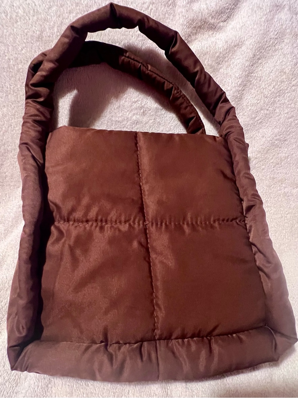 Brown Puffer Tote Bag - Women's Quilted Shoulder Bag